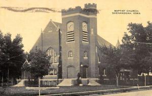 Shenandoah Iowa Baptist Church Street View Antique Postcard K49406
