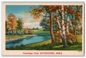 c1910's Greetings From Davenport Iowa IA, River And Trees Antique Postcard