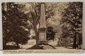 Concord Mass, British Monument Marking the Battle of Concord Postcard F1