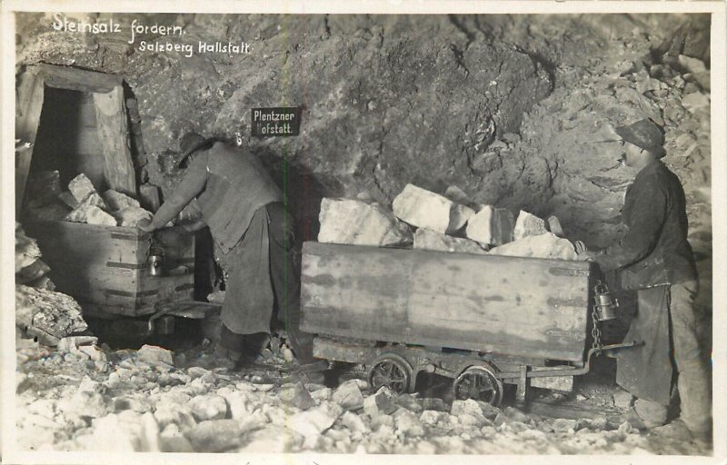 Austria Salzberg Salt Mines of Hallstatt salt rocks wagons extraction 1920s