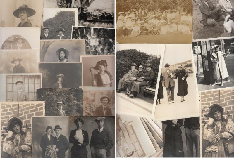 Bulk lot 20 early photo postcards people wearing hats