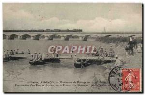 Old Postcard Army Maneuvers Avignon bridge by the 7th Engineering Constructio...