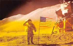 Astronaut David R Scott saluting beside the US flag Space Unused 