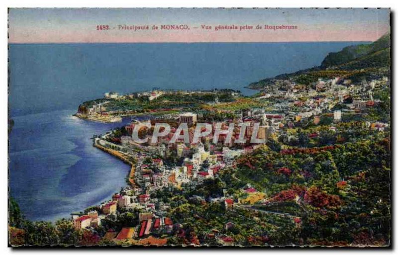 Old Postcard Monaco Monte Carlo General view taken of Roquebrune