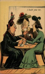 Women Gossiping Over Coffee Tea Comic c1910 Vintage Postcard