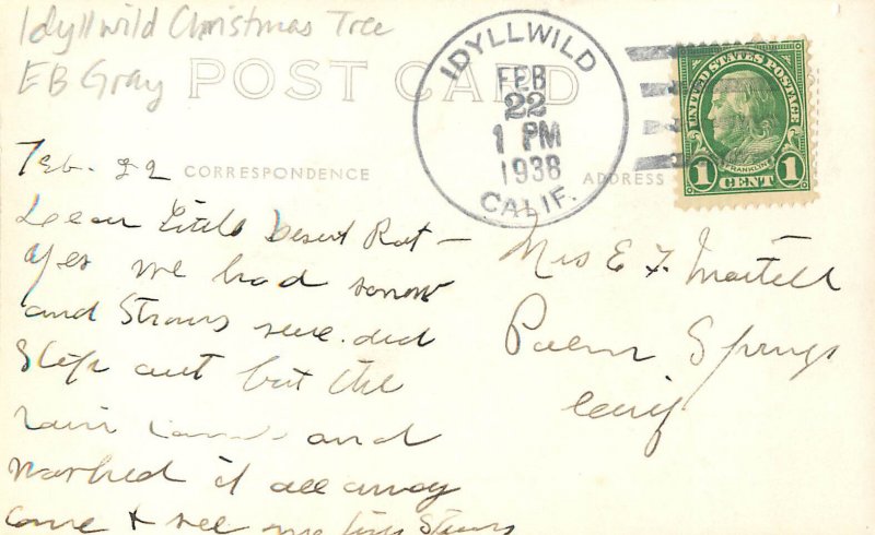 RPPC Postcard Idyllwild Christmas Tree E.B. Gray Photo Riverside County