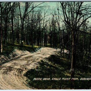 c1910s Dubuque, IA Eagle Point Park Rustic Drive Litho Photo Road Postcard A263