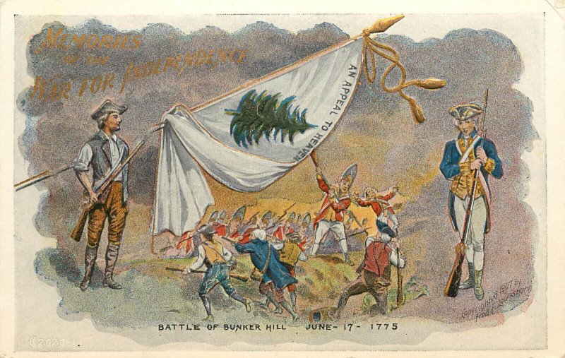 Embossed Postcard 4th Of July Memories Of The War For Independence Bunker Hill