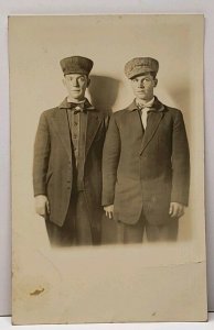 RPPC Young Men Posing for Picture Douglas North Dakota Estate Postcard D10