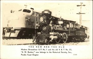 New/Old RR Trains SF Streamliner & V&T #21 San Francisco? Photo Postcard