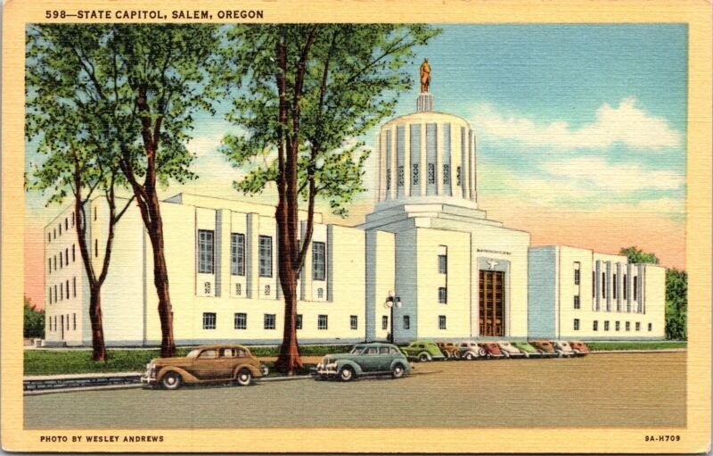 State Capitol Salem Oregon Or Linen Postcard Old Car Boulevard North Postcard