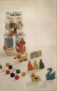 TOY ADVERTISING Poly Foam Tub Animals Blocks Inwood Long Island Postcard
