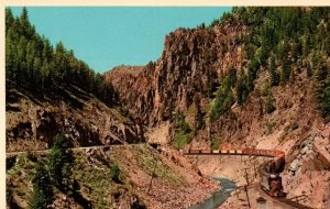 Vtg Postcard Byers Canyon Railroad Train Hot Sulphur Springs Kremmling Colorado