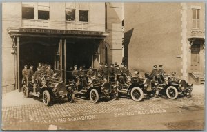 SPRINGFIELD MA FIRE FIGHTERS FLYING SQUADRON ANTIQUE REAL PHOTO POSTCARD RPPC