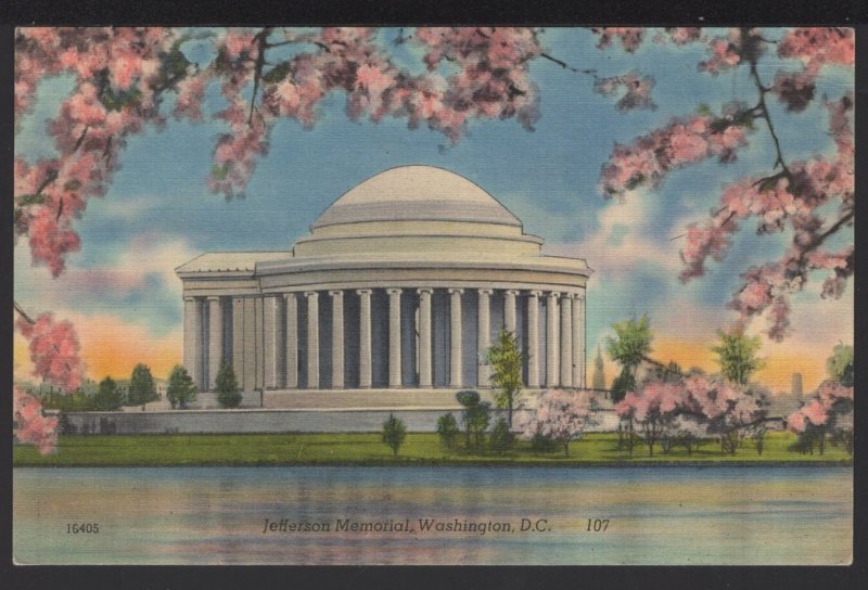 DC WASHINGTON Cherry Blossoms Jefferson Memorial Shrine ~ LINEN