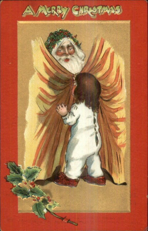 TUCK Santa Claus Crimson & Gold Series c1910 Postcard