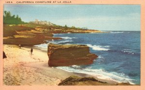 Vintage Postcard 1930's Coastline Tide Worn Rocks & Cliffs La Jolla California