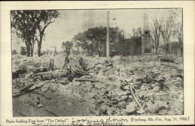 Fryeburg ME Oxford Hotel Fire Ruins 1906 Postcard #1