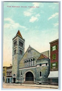 Trenton New Jersey NJ Postcard First Methodist Church Exterior Roadside c1920's