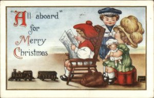 Christmas - Happy Kids Toy Train Conductor Hat c1910 Postcard