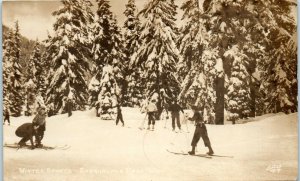 1940s Winter Sports Snoqualmie Pass Washington Ellis Real Photo Postcard