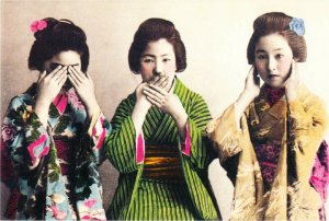 Japanese Geisha See No Evil Speak No Evil Hear No Evil Repro Postcard