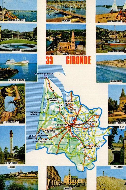 Gironde Map 1970s French Postcard