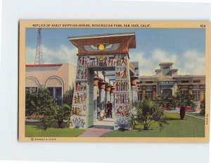 Postcard Replica Of Early Egyptian Shrine, Rosicrucian Park, San Jose, CA