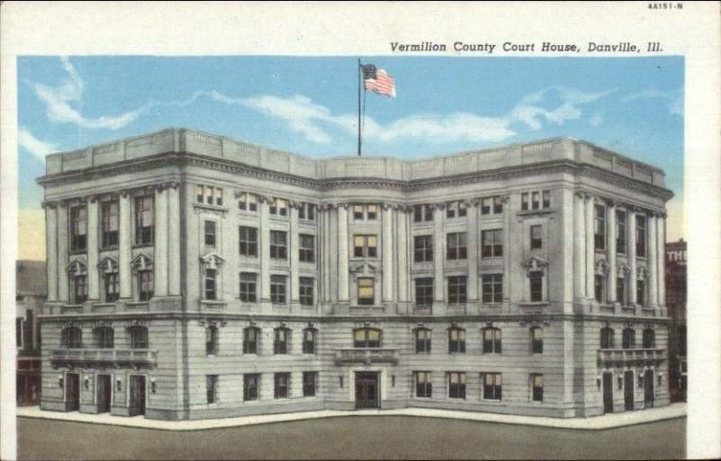 Danville IL Court House Misprint Error Border c1930 Postcard