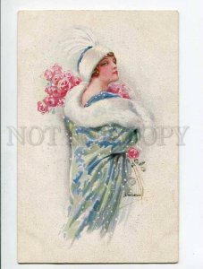 285426 USABAL Belle Woman Lady w/ Roses FASHION Vintage postcard