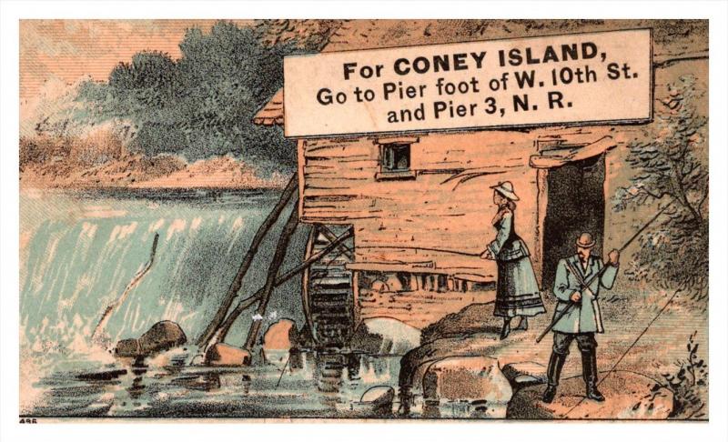 13537 Trade card  NY  & brighton Beach railway , Coney Island, Couple fis...