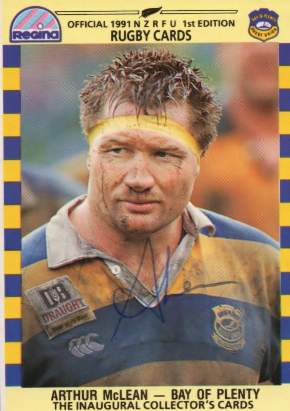 Arthur McLean Bay Of Plenty Team 1991 New Zealand Rugby Hand Signed Card Photo