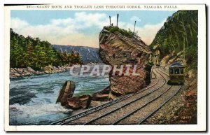 Postcard Old Giant Rock and Trolley Line Through Gorge Niagara Falls