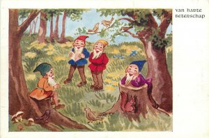 Vintage Dutch Fantasy Postcard, Gnomes say Get Well Soon, Our Kiddies 5026