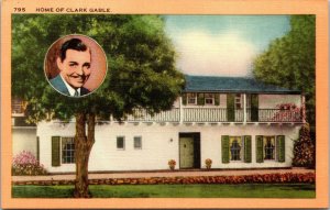 Vtg Los Angeles CA Home House of Clark Gable Picture Inset 1940s Linen Postcard