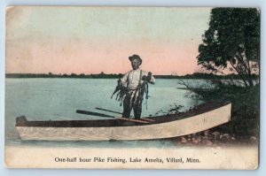 Villard Minnesota MN Postcard One Half Pike Fishing Lake Amelia Boat Fish 1910