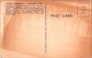 HOTEL PRESIDENTE - HAVANA, CUBA Vintage Postcard KC14