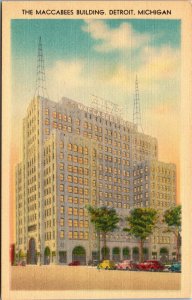 Vtg 1930's Maccabees Building WXYZ Radio Station Detroit Michigan MI Postcard