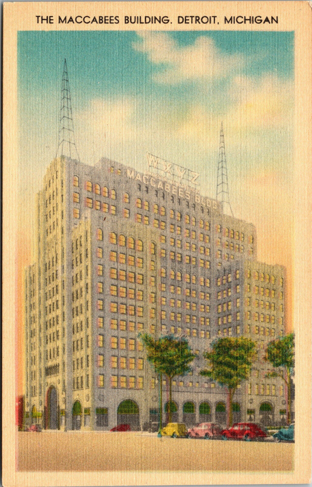 Vtg 1930’s Maccabees Building WXYZ Radio Station Detroit Michigan MI