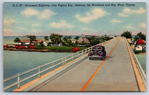 Key West Florida~Overseas Highway~Pigeon Key~c1940s Auto~1941 Linen Postcard