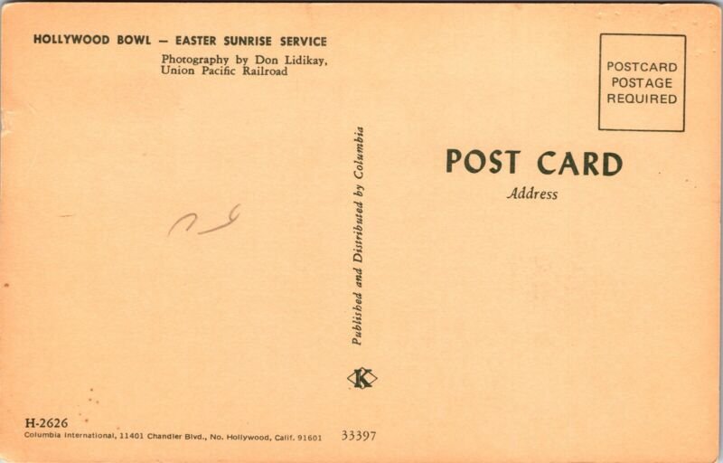 Hollywood Bowl Easter Sunrise Service Aerial View Postcard Columbia VTG UNP