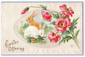 c1910's Easter Offering Bunny Rabbit Carrots Flowers Embossed Antique Postcard