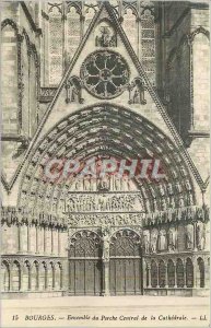 Old Postcard Bourges Central Porch Set the Cathedral