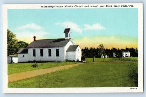 Black River Falls Wisconsin Postcard Winnebago Indian Mission Church School 1940