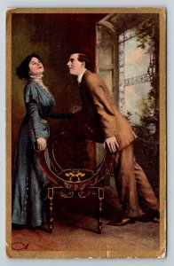 1909  Man Leaning in for Kiss   Romance Couple  Postcard