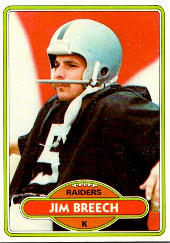 1980 Topps Football Card Jim Breech K Oakland Raiders sun0289