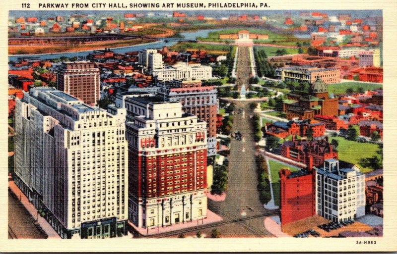 Pennsylvania Philadelphia Parkway From City Hall Showing Art Museum Curteich