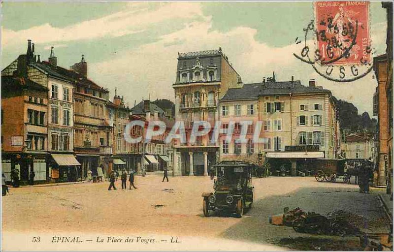 Old Postcard The Place des Vosges Epinal Automotive