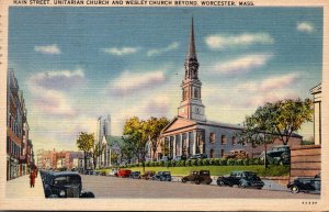 Massachusetts Worcester Main Street Unitarian Church and Wesley Church 1947