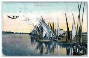 1913 Scene of Sailboats at Boulac Port Near Cairo Egypt Antique Posted Postcard